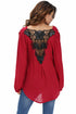 Stylish Burgundy Crochet Back Wrap Front Blouse