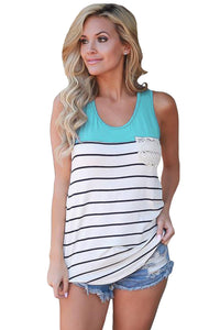 Stylish Striped Blue Block Racerback Tank Top