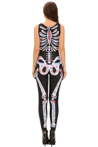 Sugar Skull Adult Womens Halloween Catsuit Costume