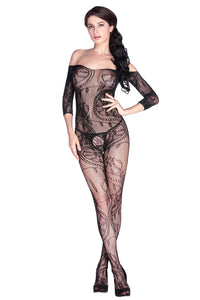 Swirl and Floral Lace Open Crotch Body Stocking