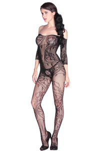 Swirl and Floral Lace Open Crotch Body Stocking