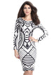 Tribal Aztec Black White Tight-fitting Midi Dress