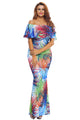 Tropical Print Off-the-shoulder Maxi Dress