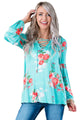 Turquoise Floral Criss Cross Long Sleeve Top