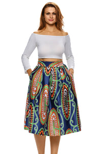 Vintage High Waist Paisley A-lined Midi Skirt