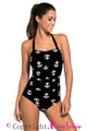 Vintage Inspired 1950s Style Black Anchor Teddy Swimsuit