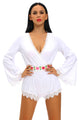 White Bell Sleeve Scalloped Lace Trim Belted Playsuit