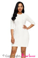 Sexy White Cable Knit Fitted 3/4 Sleeve Sweater Dress