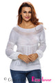 White Chic Boat Neck Long Sleeve Chunky Sweater