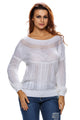 White Chic Boat Neck Long Sleeve Chunky Sweater