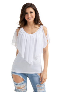 White Cold Shoulder Flutter Top