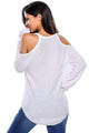 White Cold Shoulder Knit Long Sleeves Sweater