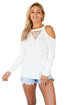 White Cold Shoulder Lace up Detail Knit Sweater Top
