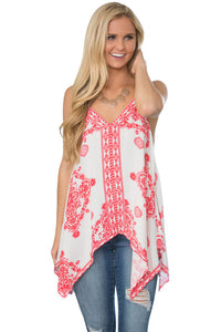 White Ethnic Print Summer Holiday Tank Top