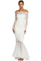 White Eyelash Lace Off Shoulder Long Sleeve Mermaid Dress