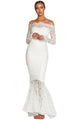 White Eyelash Lace Off Shoulder Long Sleeve Mermaid Dress