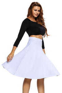 White Flared A-Line Midi Skirt