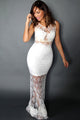 White Floral Mesh Lace Overlay Sleeveless Party Dress