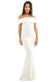 White Foldover Off Shoulder Slinky Long Party Dress