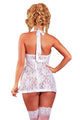 White Honeymoon Satin Lace Babydoll Set