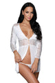 White Lace Chiffon Long Sleeve Babydoll with G-string