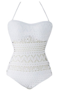White Lace Halter Teddy Swimsuit