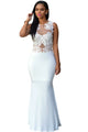 White Lace Nude Mesh Evening Maxi Dress