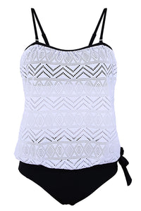 White Lace Overly 2pcs Bandeau Tankini Swimsuit