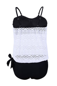 White Lace Overly 2pcs Bandeau Tankini Swimsuit