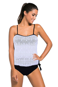 White Lace Overly 2pcs Bandeau Tankini Swimsuit