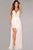 White Lace Plunging Neck Slit Evening Gown