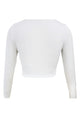 White Long Sleeves Keyhole Bust Wrap Crop Top