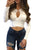 White Long Sleeves Keyhole Bust Wrap Crop Top
