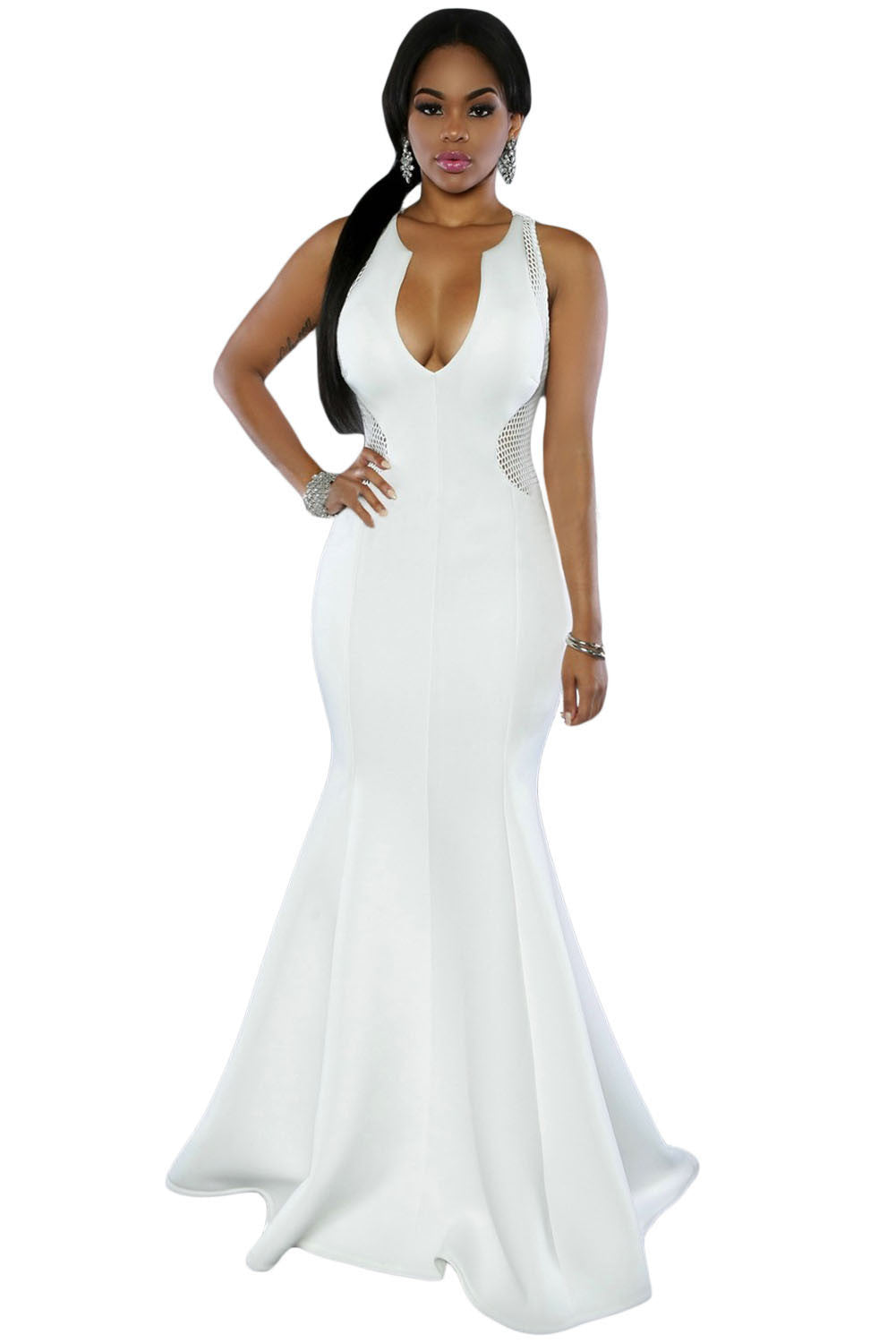 White Mesh Back Accent Mermaid Dress – SEXY AFFORDABLE CLOTHING