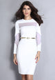White Mesh Cutout Midi Dress
