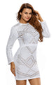 White Mini Jeweled Quilted Long Sleeves Dress