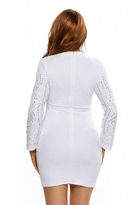 White Mini Jeweled Quilted Long Sleeves Dress