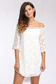 Sexy White Off The Shoulder 3/4 Sleeve Floral Lace Dress