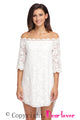 Sexy White Off The Shoulder 3/4 Sleeve Floral Lace Dress