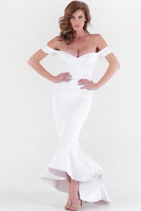 White Off-shoulder Mermaid Jersey Evening Dress