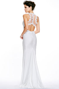 White Open Back Fine Flowers Maxi Wedding Gown