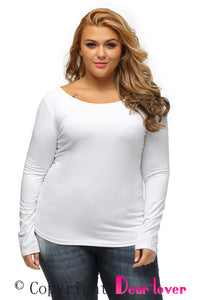 White Plus-Size Crisscross Back Long-Sleeve Top