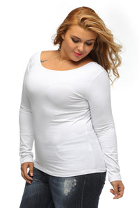 White Plus-Size Crisscross Back Long-Sleeve Top