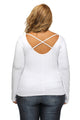 White Plus-Size Crisscross Back Long-Sleeve Top