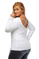 White Plus-Size Crisscross Back Long-Sleeve Top