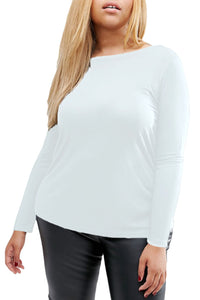 White Plus-Size Crisscross Back Long-Sleeve Top