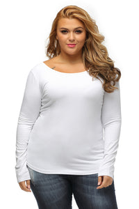 White Plus-Size Crisscross Back Long-Sleeve Top