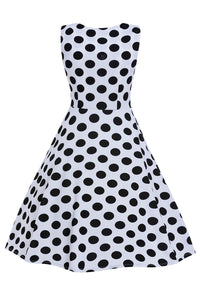 White Plus Size Polka Dot Bohemain Print Dress with Keyholes