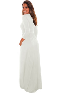 Sexy White Pocket Design 3/4 Sleeves Maxi Dress