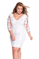 White Quarter Sleeves Elegant Lace Midi Dress